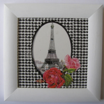 Obrázek dřevěný rám malovaný - 21 x 21 cm  - Paříž a růže