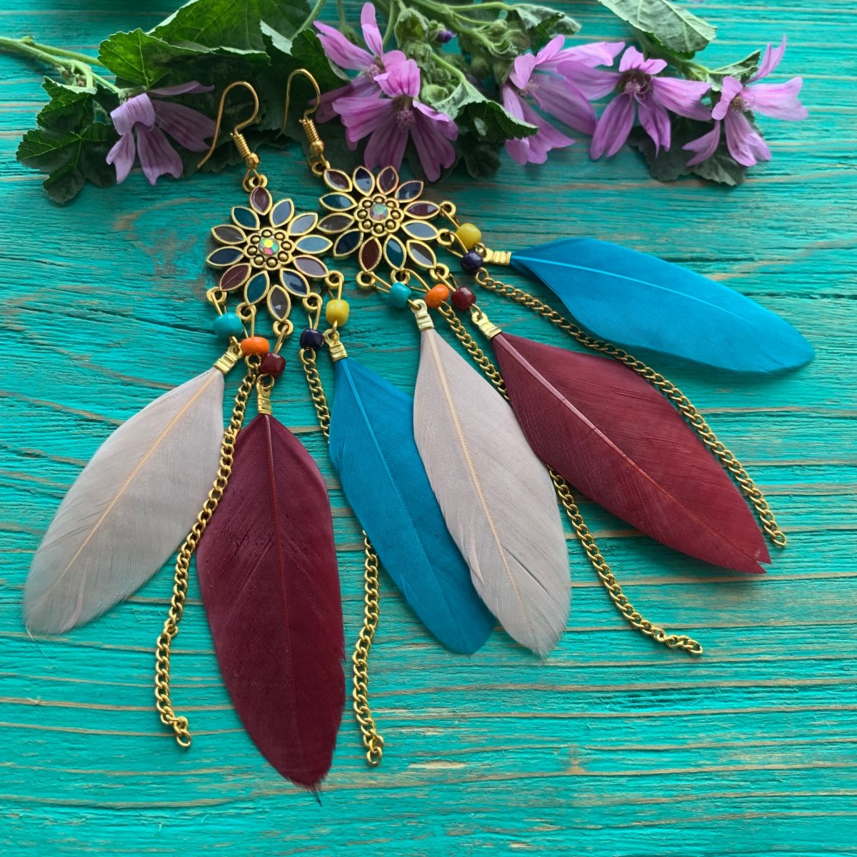 Peříčkové pestrobarevné náušnice 