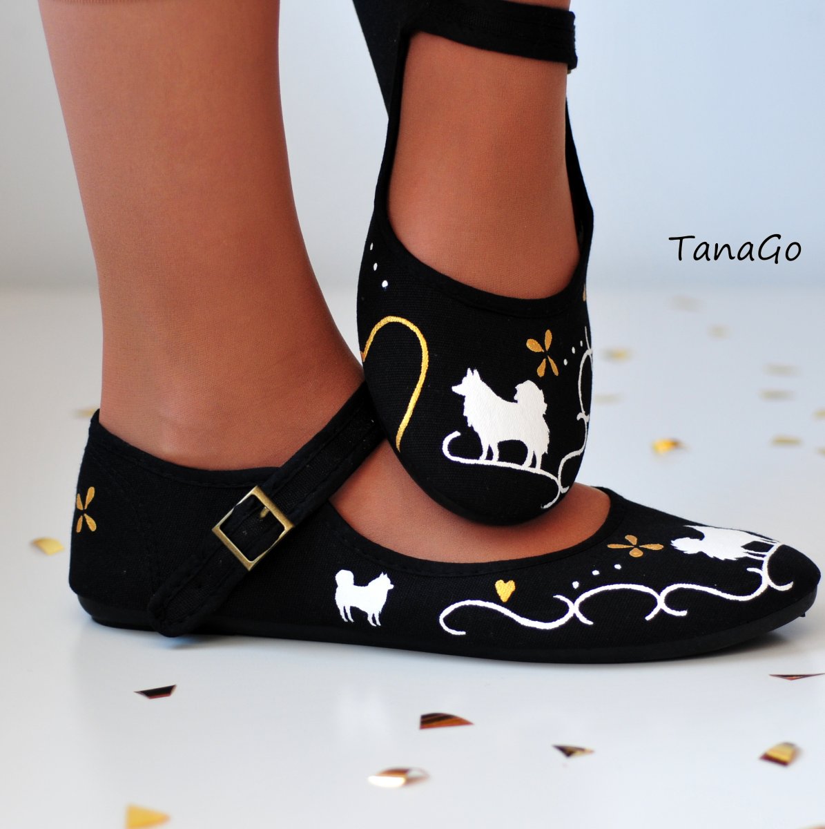 Špicové balerínky se zlatou