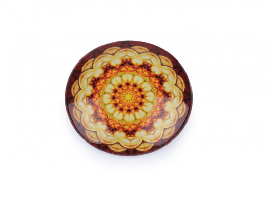Skleněný kabošon mandala 25 mm - hořčicová