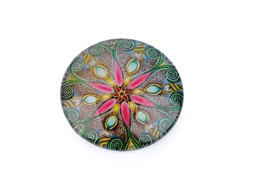 Skleněný kabošon mandala 25 mm - růžová