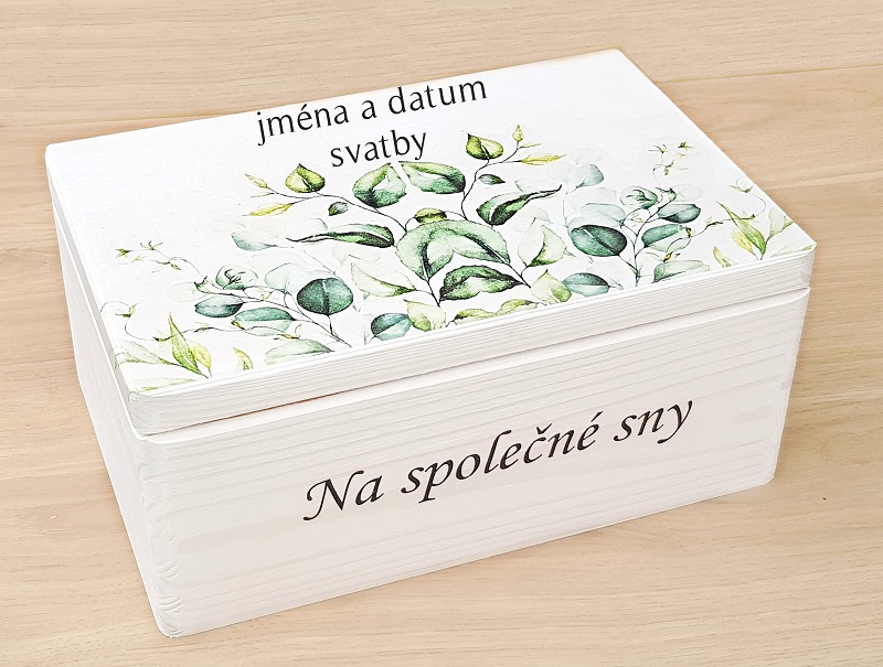 svatební truhla velká - eukalyptové listy