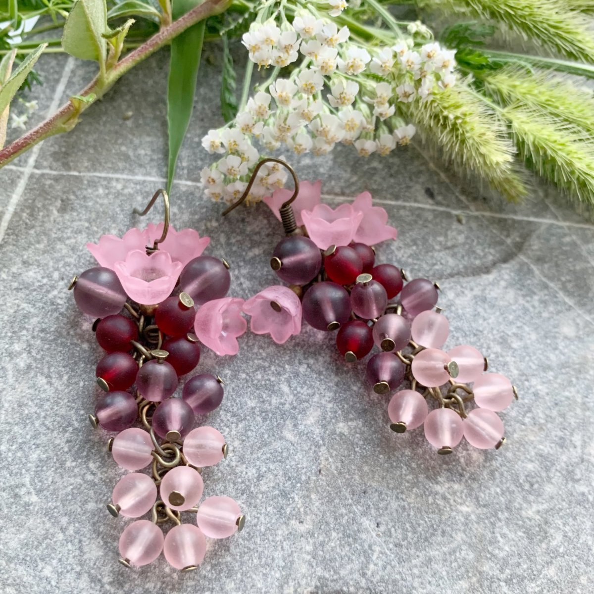 Náušnice růžové hrozny