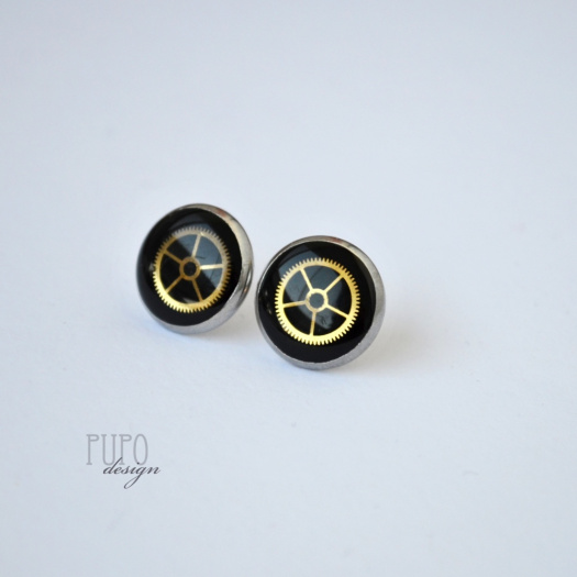 Černé STEAMPUNK pecky, chirurgická ocel, 12mm