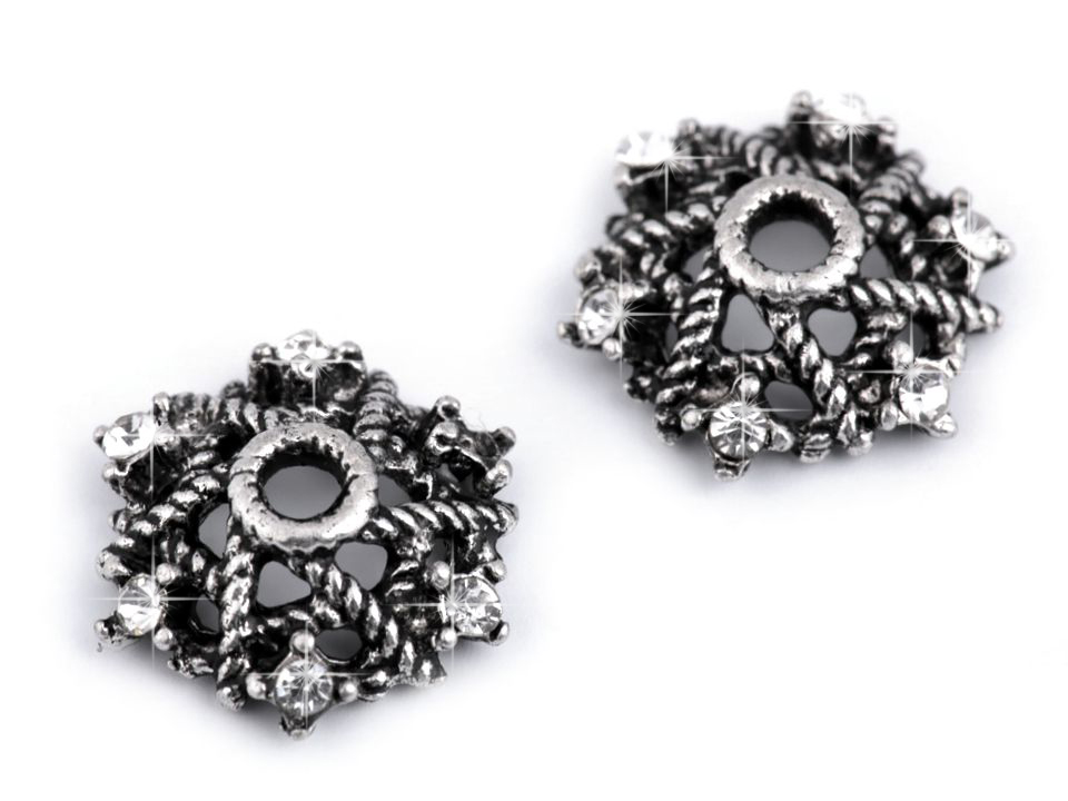 Kovový kaplík s broušenými kamínky 11mm - (1ks)