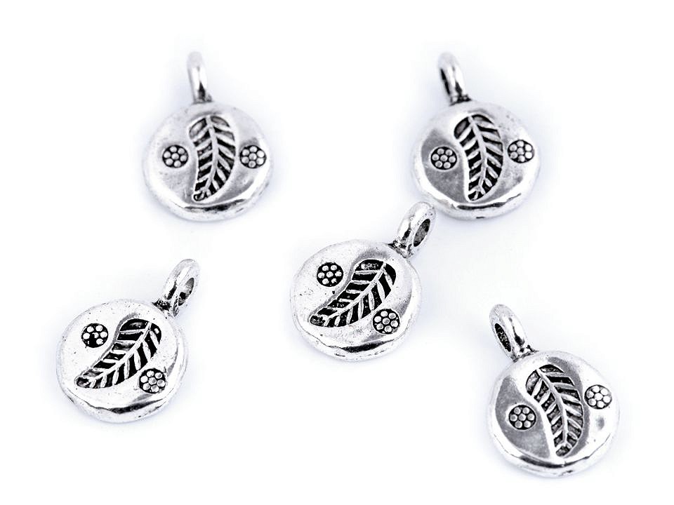 Přívěsek placka s pírkem 10 mm (2ks)