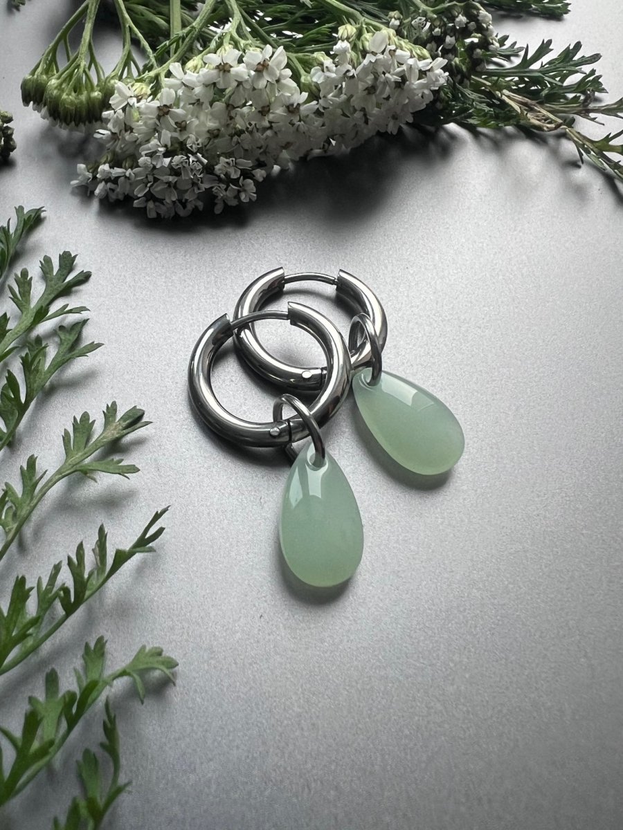 Zelenkavé slzičkové náušnice - S.Steel