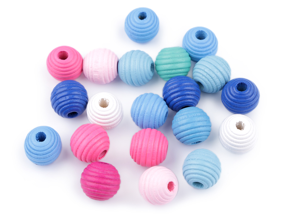 Dřevěné korálky s vroubky 13 mm (20ks) - mix