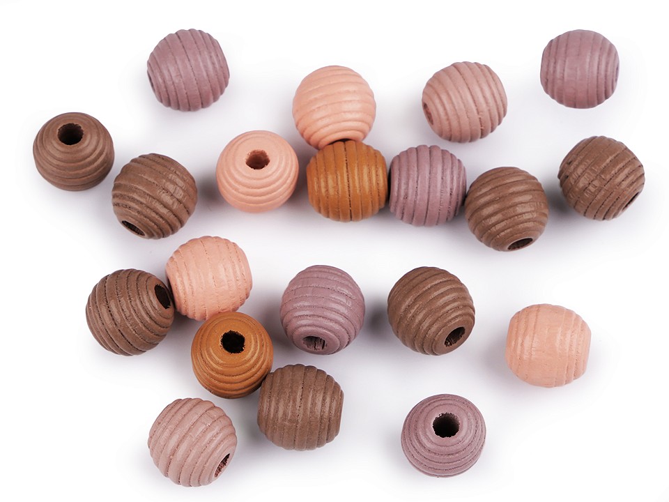 Dřevěné korálky s vroubky 13 mm (20ks) - mix