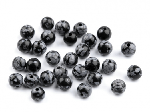 Minerálové korálky Obsidián vločkový 6mm - (10ks)