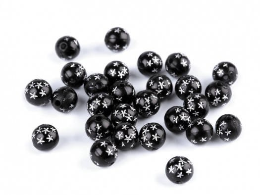 Korálky s hvězdičkami 8 mm (80ks) - černá