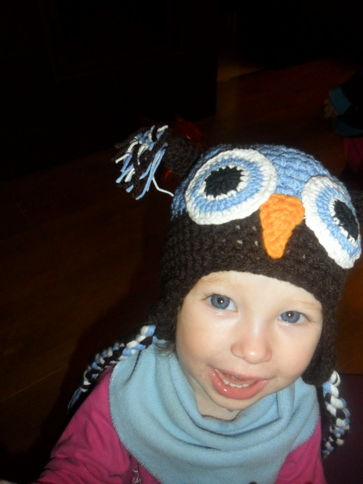 Zimní háčkovaná čepička,ušanka, sovička, 42-46 cm