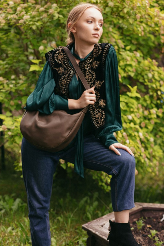 Kožená kabelka - GONDOLA - tmavě hnědá 