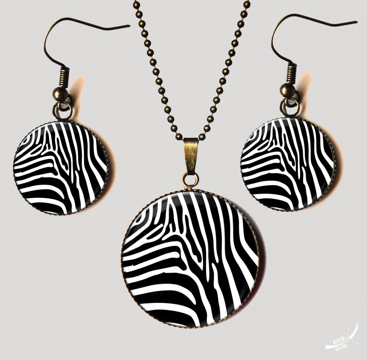 Zebra - sada náušnice a přívěsek