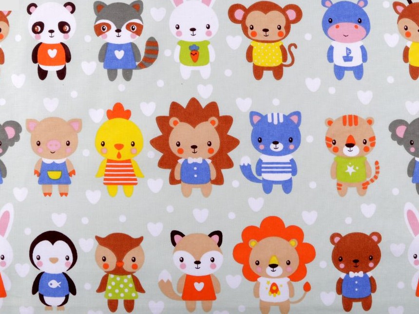 Bavlněná látka lesní zvířátka šíře 160cm (10cm) - mintová