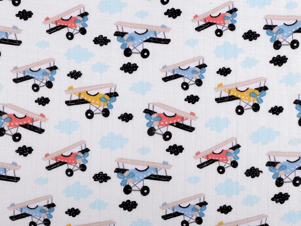 Bavlněná plenkovina šíře 80 cm (65cm) - letadla