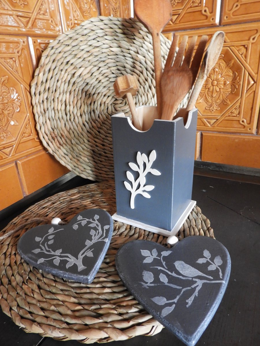 Stojan na vařečky rustikální šedý