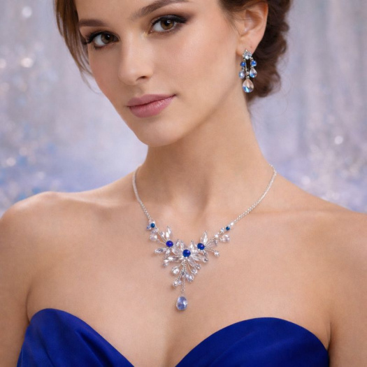 Elegantní náhrdelník a náušnice s modrými  detaily