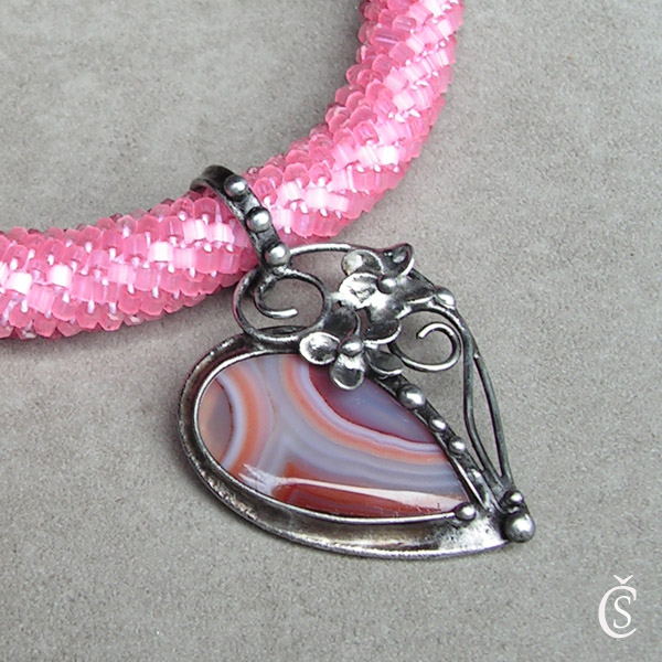 Romantické srdíčko - Achát, sklo