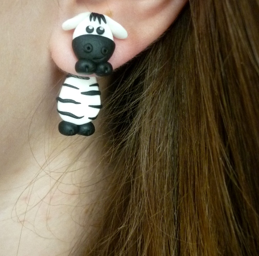 Zebry - fimo náušnice skrz ucho - 1pár