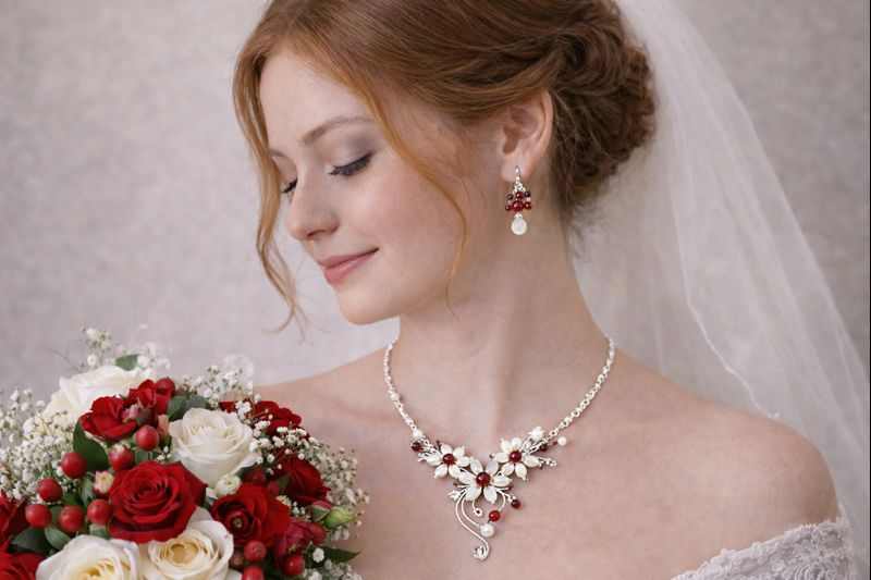 Ručně vyráběný květinový náhrdelník a náušnice – elegantní set 