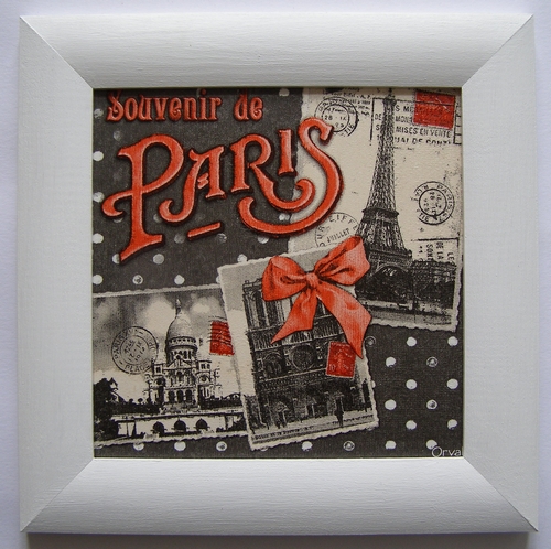 Obrázek dřevěný rám malovaný - 21 x 21 cm  - Paris pozdrav