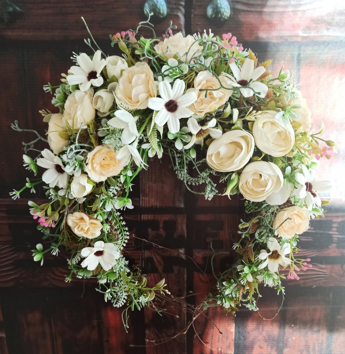 Věneček otevřený, s látkovými květinami