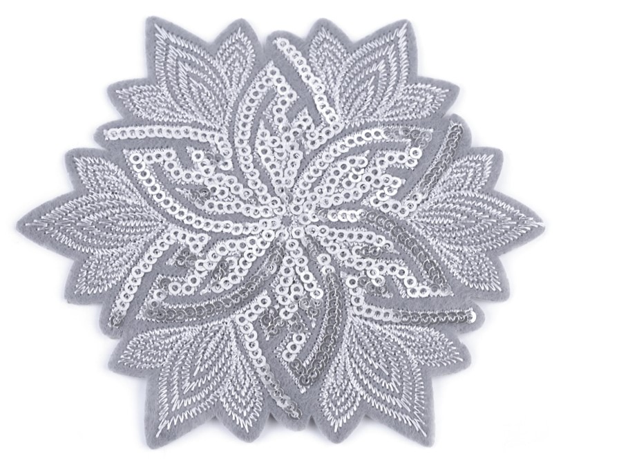 Nažehlovačka květ s flitry  - šedá / stříbrná