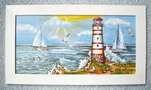 Obrázek 19 x 35 cm rámeček malovaný - Moře s majákem