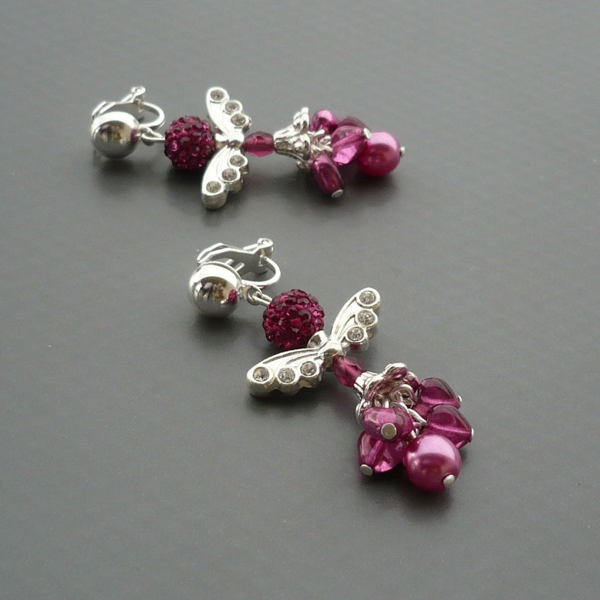 Andělské růžové třpytivé klipsové náušnice