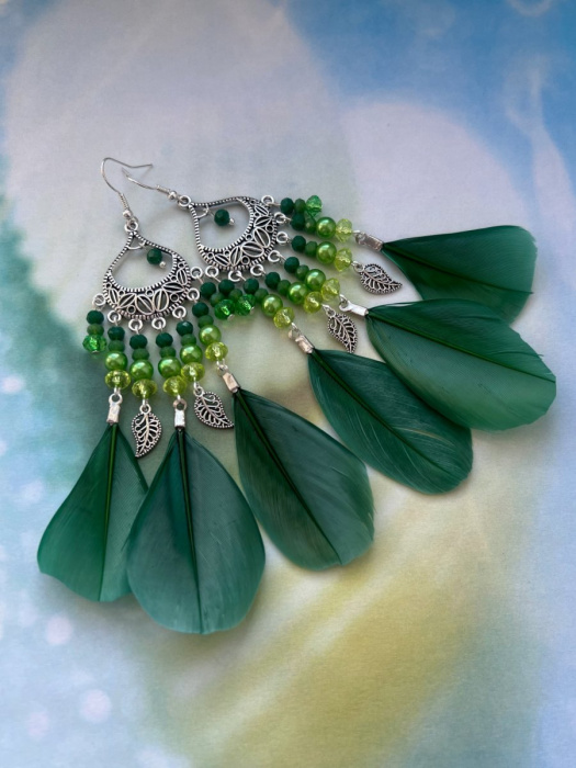 Peříčkové zelené náušnice