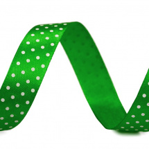Saténová stuha s puntíky šíře 15 mm (1m) - zelená