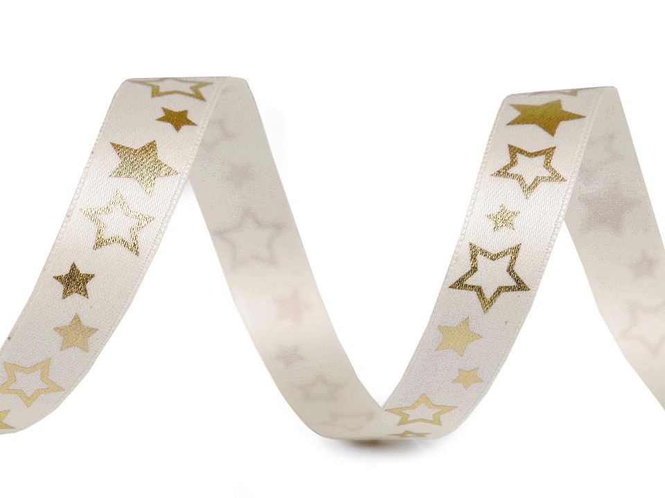Vánoční stuha hvězdy 15 mm (1m) - krémová