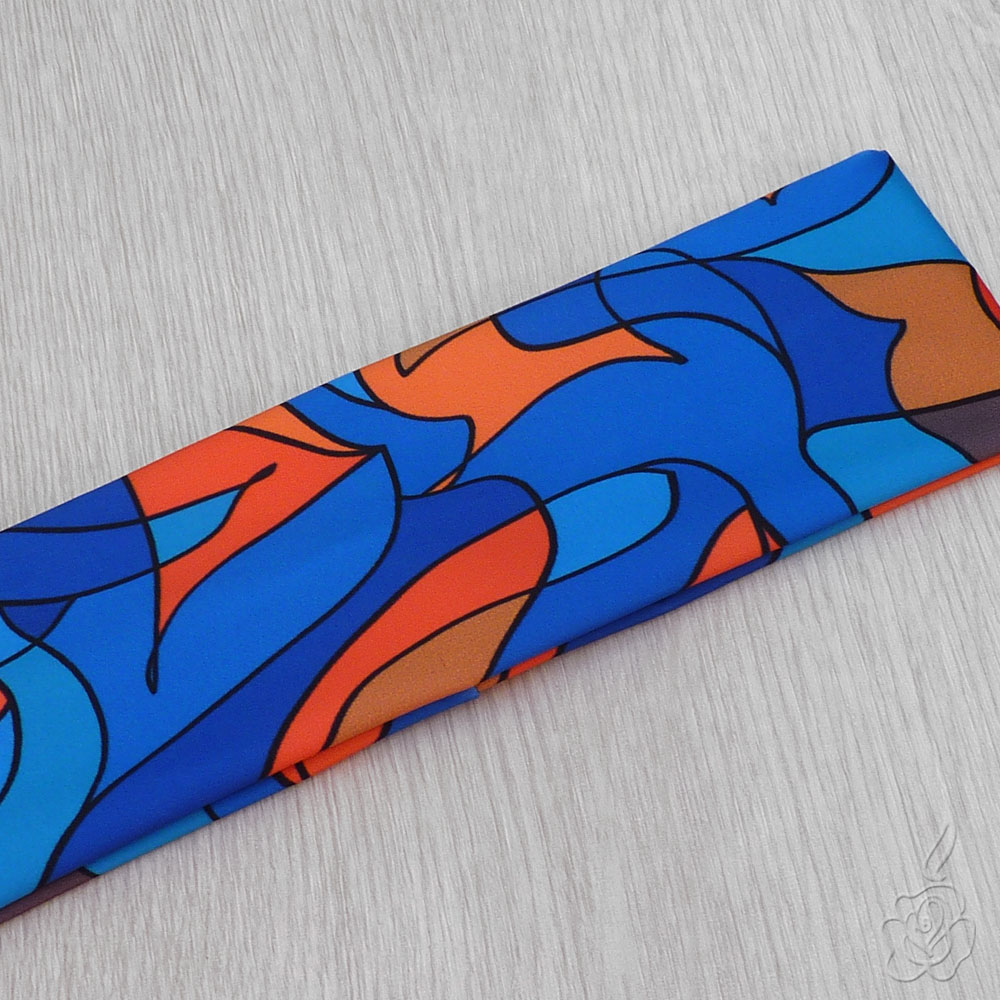 Širší elastická čelenka - modro oranžová