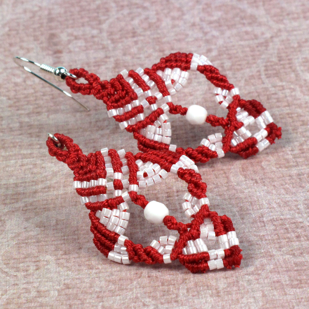 Macramé náušnice Valerie červenobílé (č.1285)