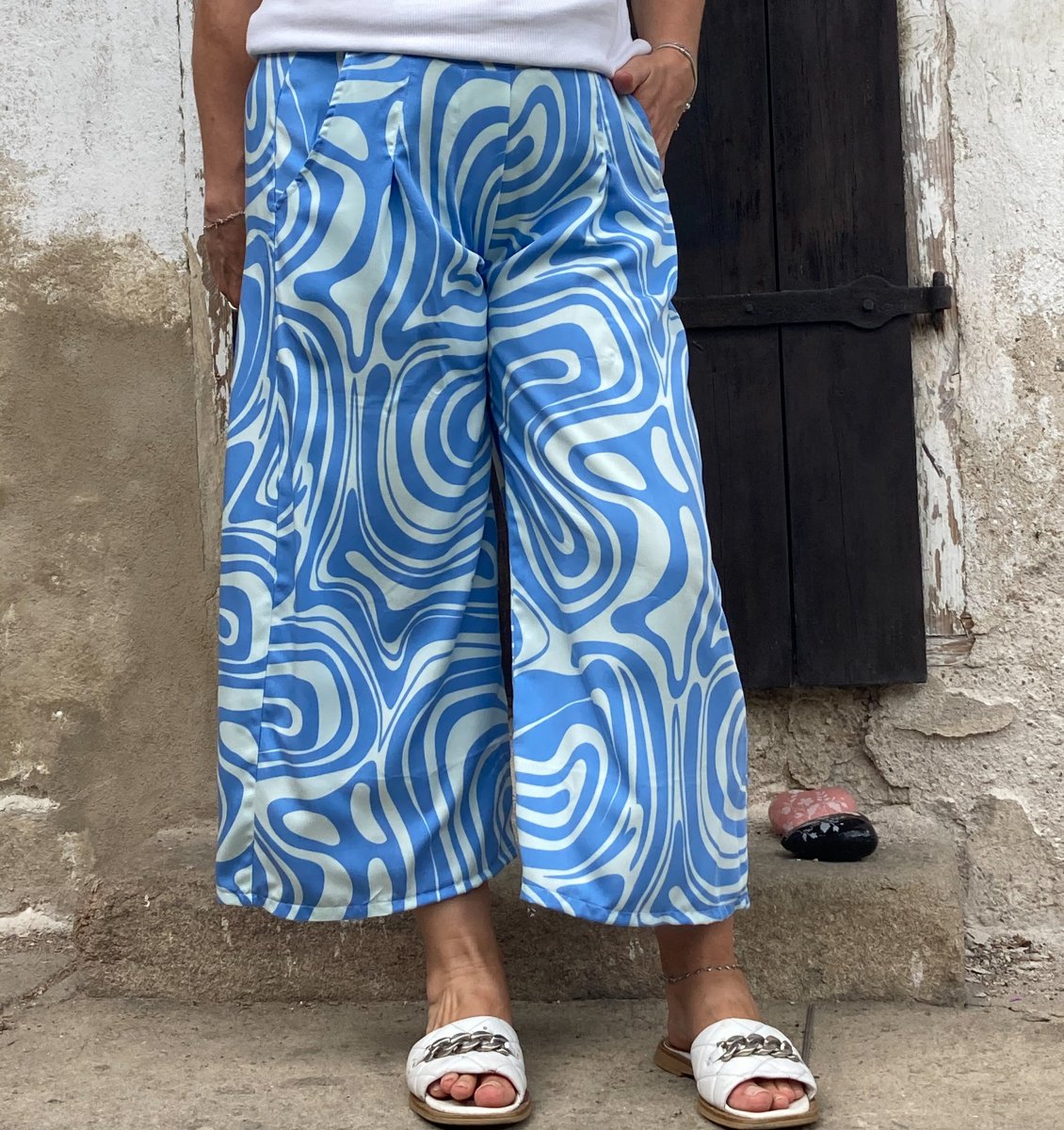 Modrobílé 7/8 kalhoty 