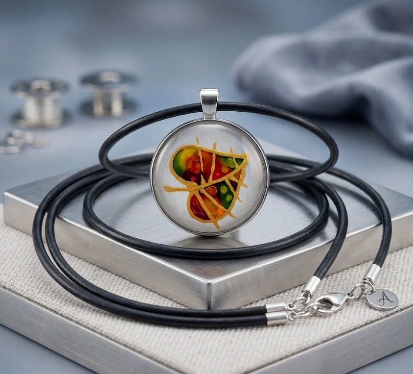 Ručně malovaný skleněný náhrdelník –Amulet lesního klidu