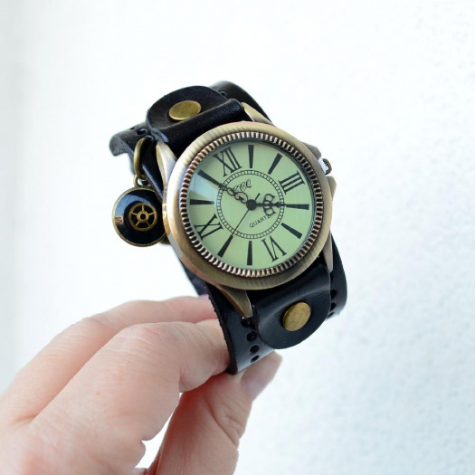 VELKÉ VINTAGE HODINKY, TMAVĚ HNĚDÉ, STEAMPUNKOVÉ