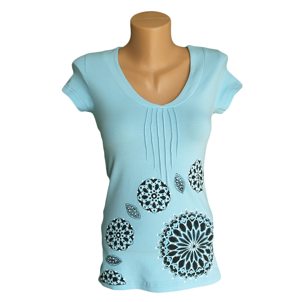 Tyrkysové tričko kytičkové