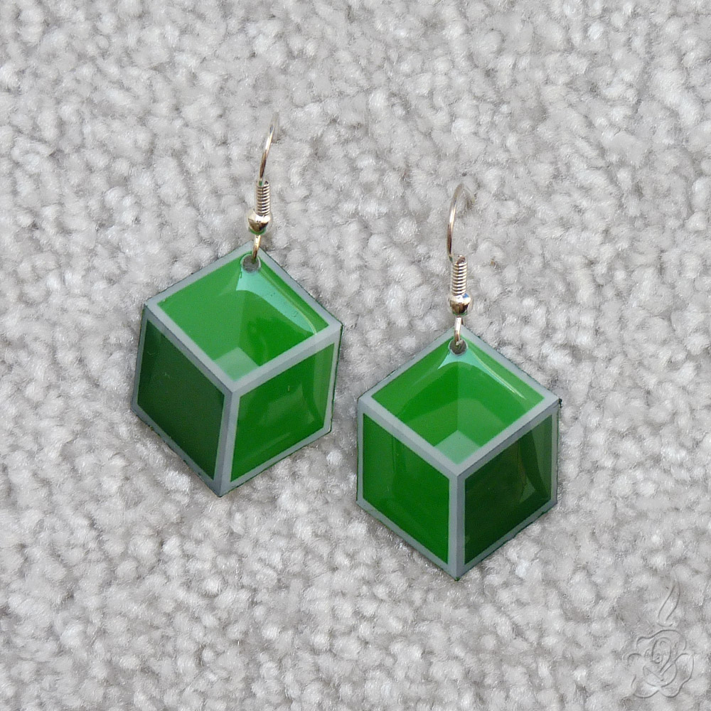 Zelené náušnice - krychle