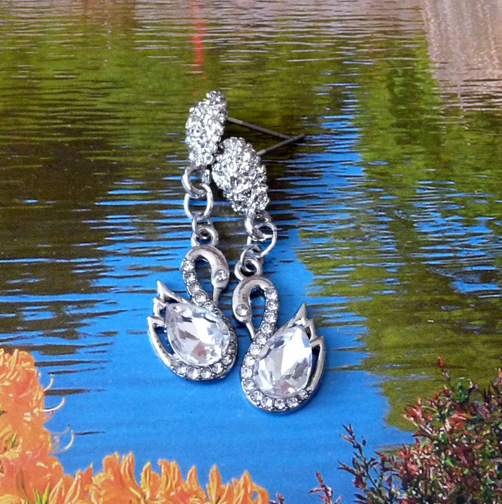 Náušnice - labutě (Swarovski)