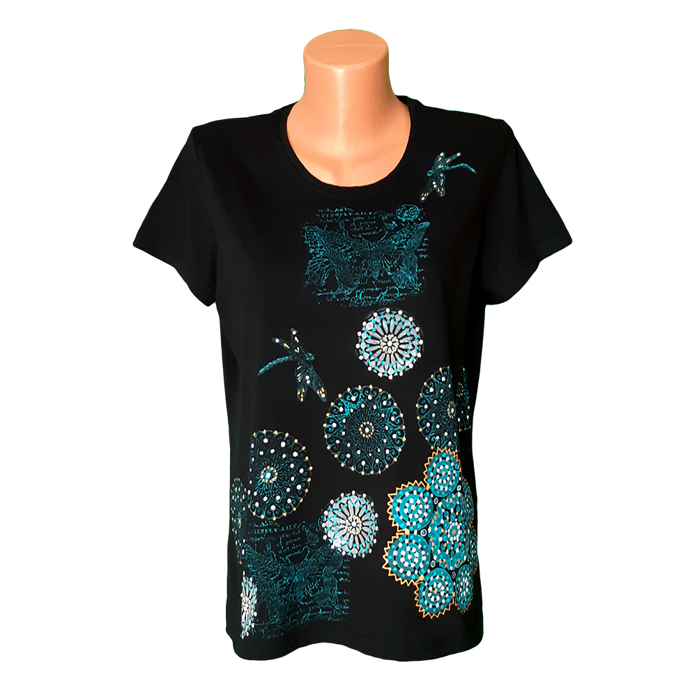 Dámské tričko tyrkysovo šedé mandaly