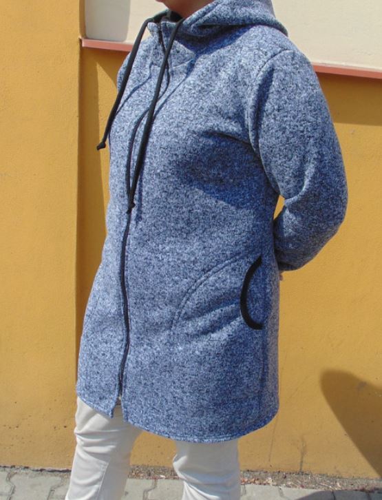 Dlouhá mikina s kapucí - barva pepř a sůl S - XXXL