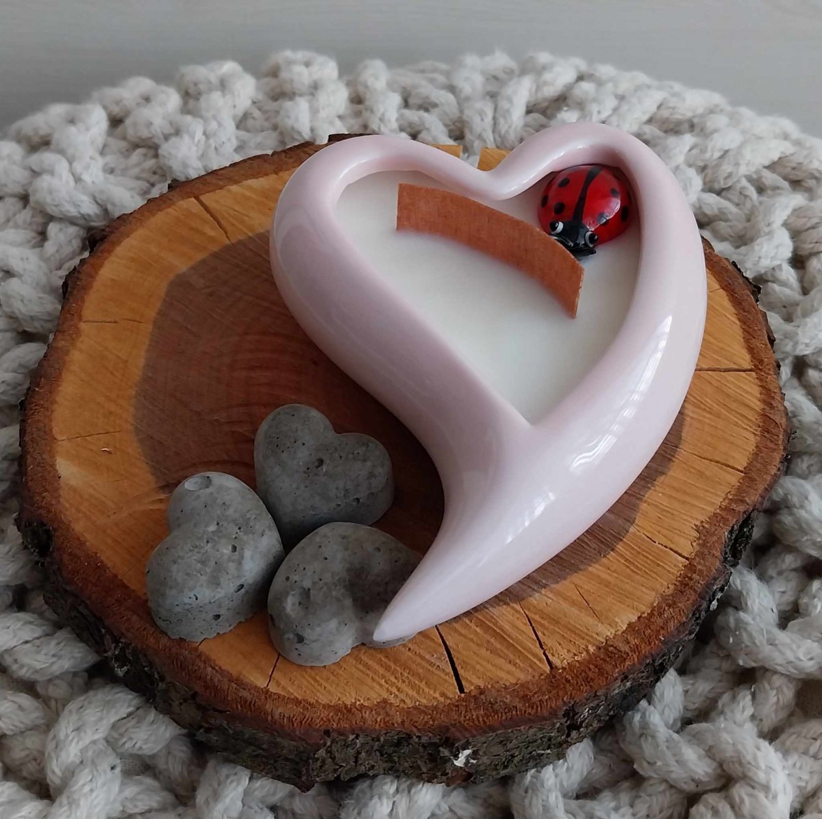 Svíčka keramické srdce růžové