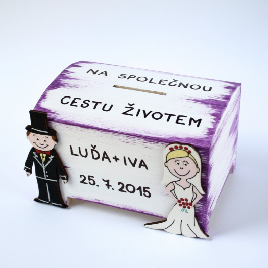 Svatební pokladnička s novomanželi střední - dofialova