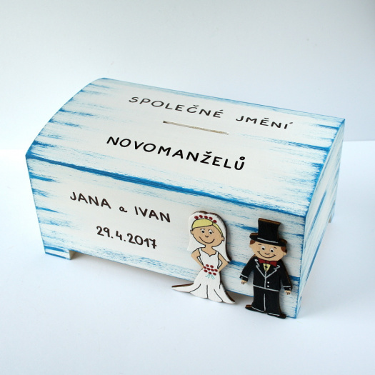 Velká svatební pokladnička s novomanželi - domodra