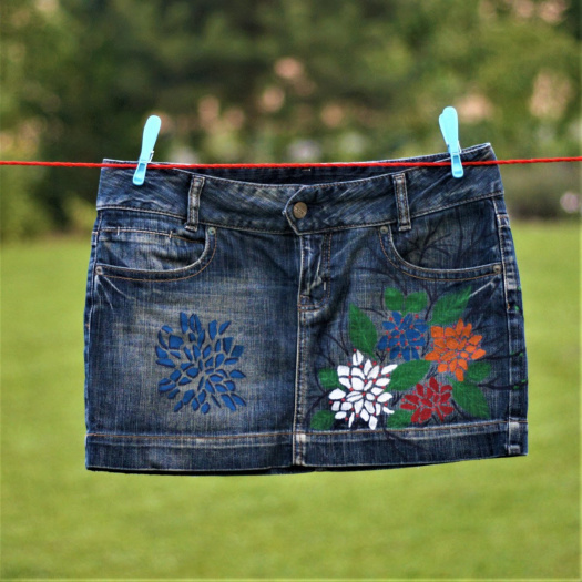 Denim sukně mini květy