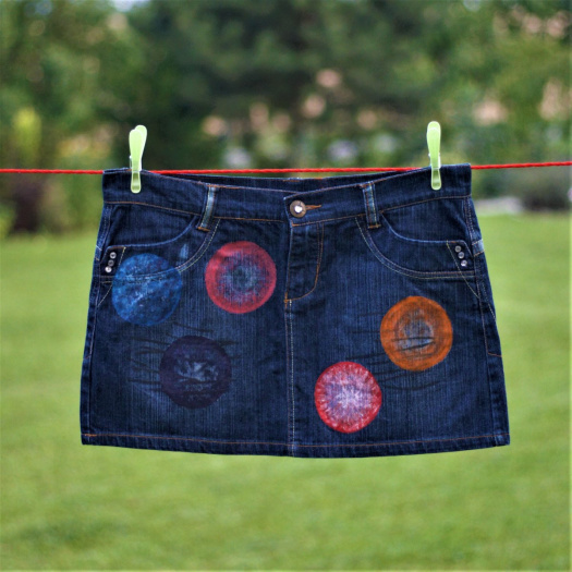 Denim sukně mini barevné kruhy