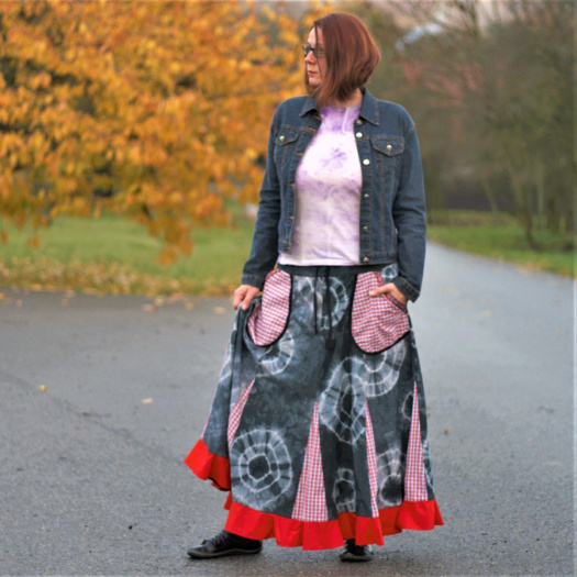 Sukně maxi antracit batika flamenco