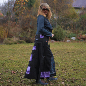 Sukně maxi černá fialové variace